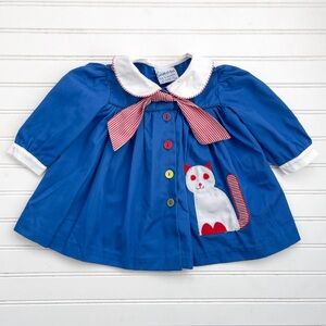VINTAGE SAMARA Primary Colors Appliqué Cat Sailor Style Dress